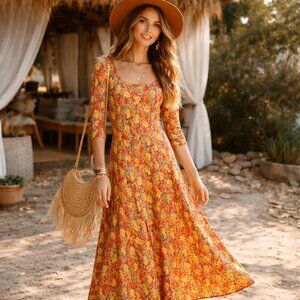 April Cornell Colourful Bias Cut Floral Dress M